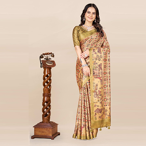 Kkspp-Et-1774-Green Printed Bandhani Saree - Color: Multicolor