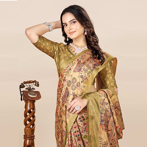 KKSPP-ET-1774-Green Printed Bandhani Saree