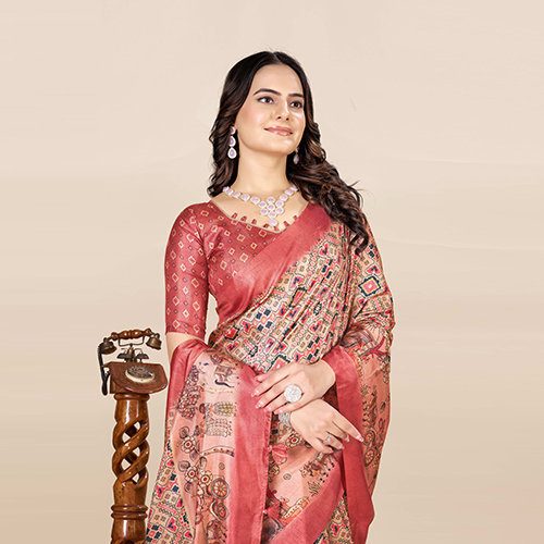 Kkspp-et-1774 Gajari Printed Bandhani Saree - Color: Multicolor