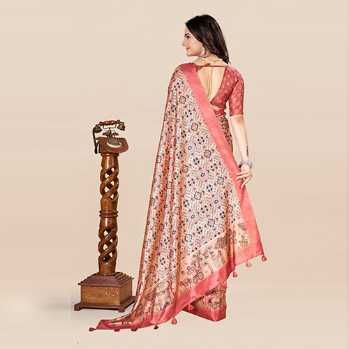 Kkspp-et-1774 Gajari Printed Bandhani Saree - Color: Multicolor