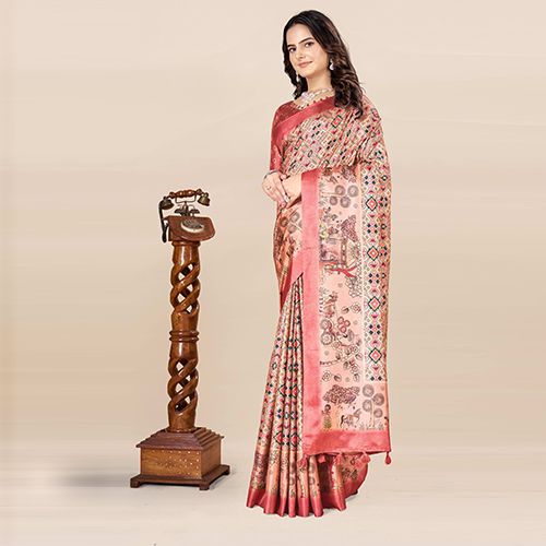 Kkspp-et-1774 Gajari Printed Bandhani Saree - Color: Multicolor