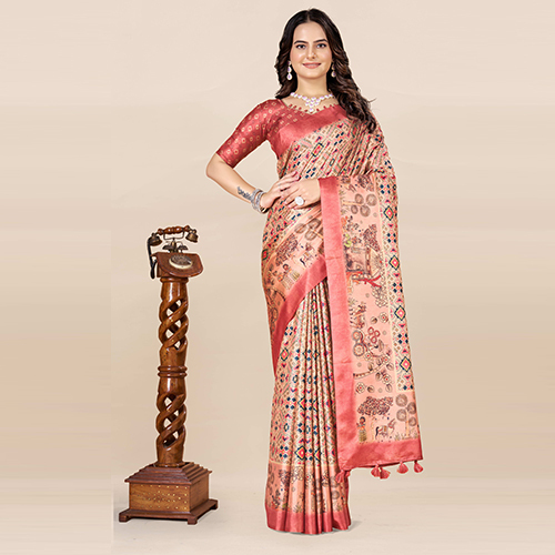 Kkspp-et-1774 Gajari Printed Bandhani Saree - Color: Multicolor