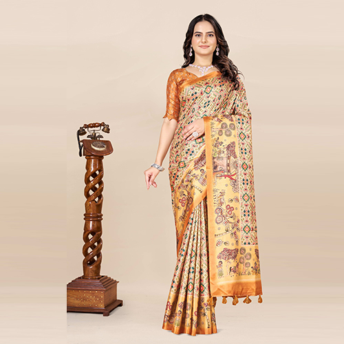 Kkspp-Et-1774-Mustard Printed Bandhani Saree - Color: Multicolor