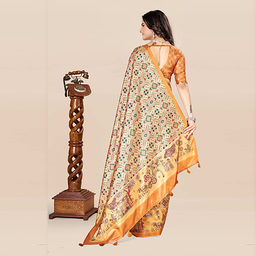 KKSPP-ET-1774-Mustard Printed Bandhani Saree
