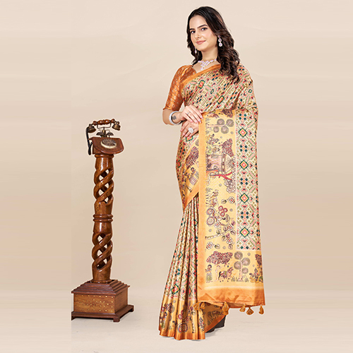 KKSPP-ET-1774-Mustard Printed Bandhani Saree
