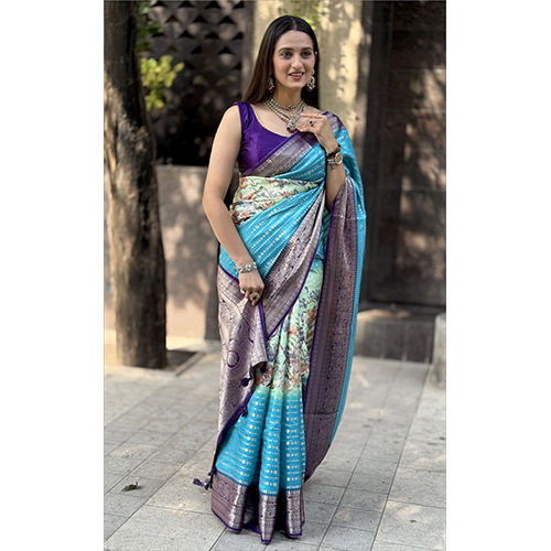 Maysure Crepe Rich Pallu-Et-2836 Digital Printed Saree - Color: Multicolor