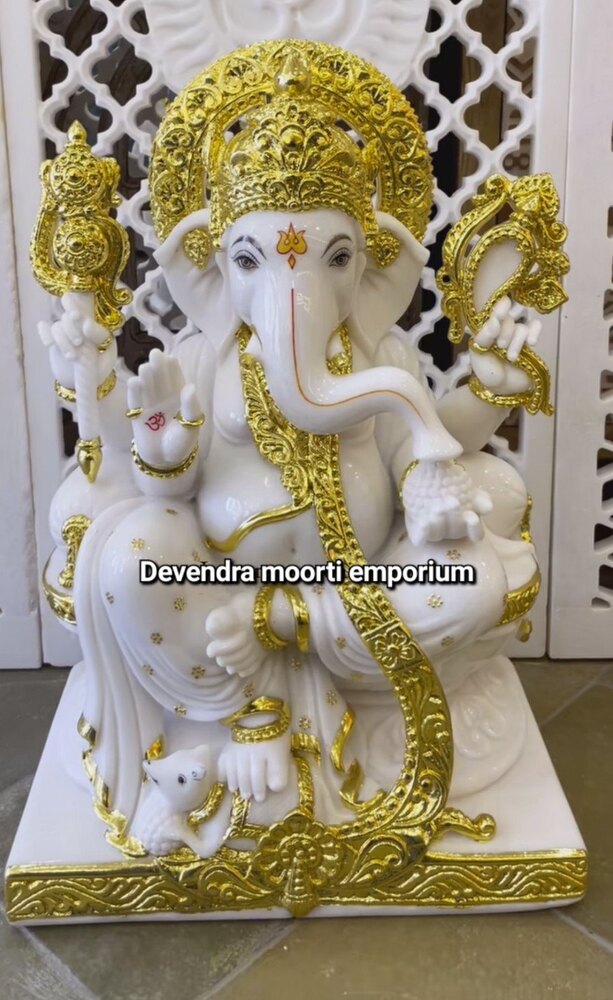 White Marble Beautiful Craved Marble Ganesh Statue