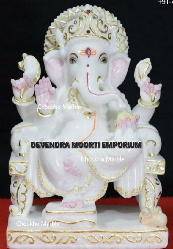 Makrana white marble beautiful multicolour ganpati statue
