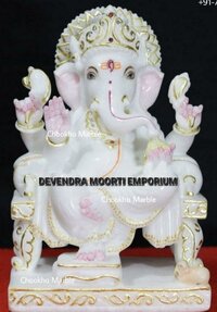Makrana white marble beautiful multicolour ganpati statue