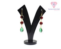 Classic Red Garnet & Green Quartz Gemstone Handmade Gold Plated Hoop Earring