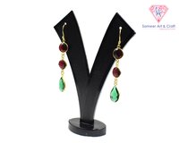 Classic Red Garnet & Green Quartz Gemstone Handmade Gold Plated Hoop Earring