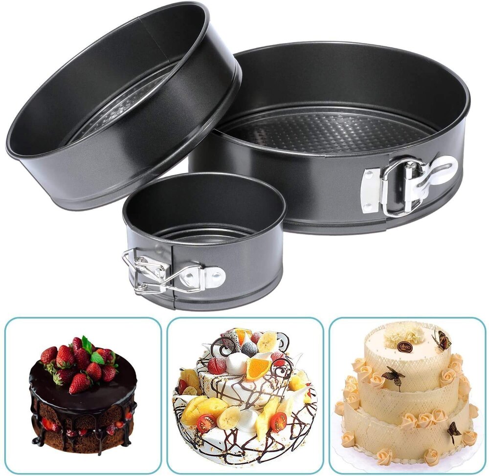 Round Cake Mould Set of 3, Non-Stick Springform Cake Pan ,Baking Tray  (18cm, 20cm, 22cm)