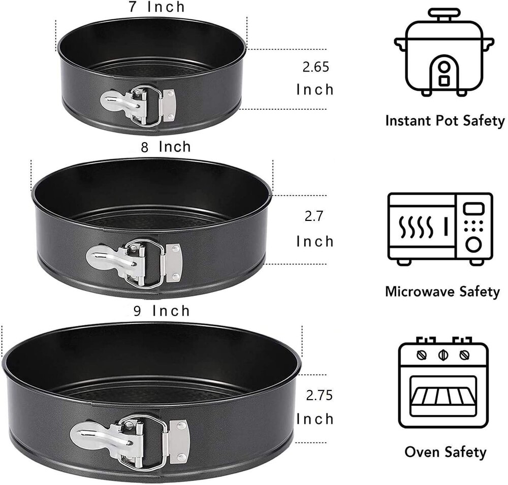 Round Cake Mould Set of 3, Non-Stick Springform Cake Pan ,Baking Tray  (18cm, 20cm, 22cm)