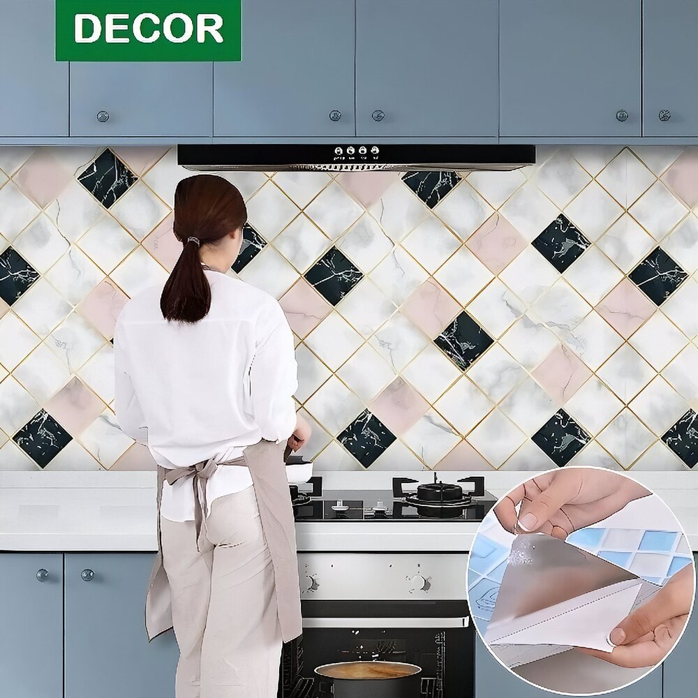 Self Adhesive Marble Wallpaper Checks Design Peel And Stick Wall Paper ...