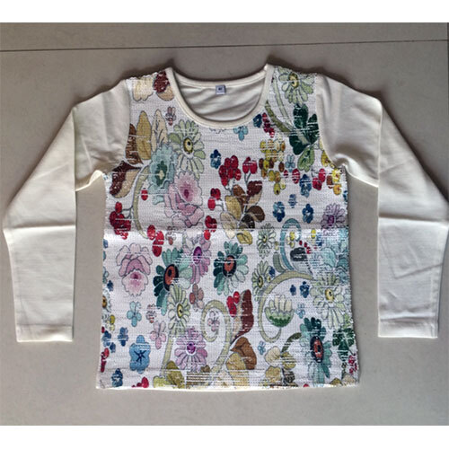 Lycra Jersy Top With Sequince Embroidery With Aop Print 180 Gsm - Color: Multicolor