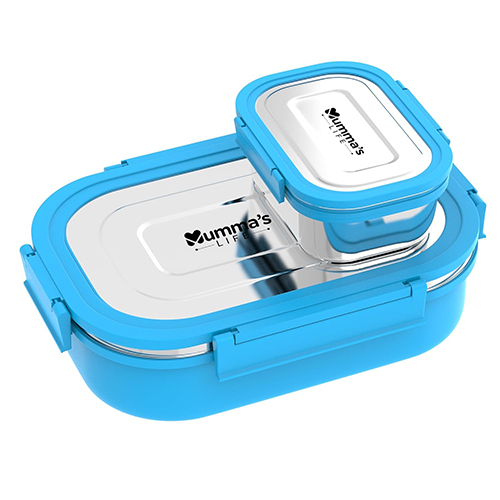 Stainless Steel Tiffin Box - Color: Silver And Blue