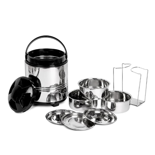 Tiffin Box For Office With Container - Color: Silver And Black