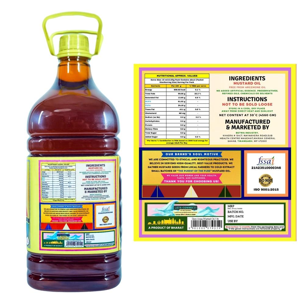 Shree Arnaa Cold Screw Pressed Mustard Oil 5 Ltr - Application: Cooking