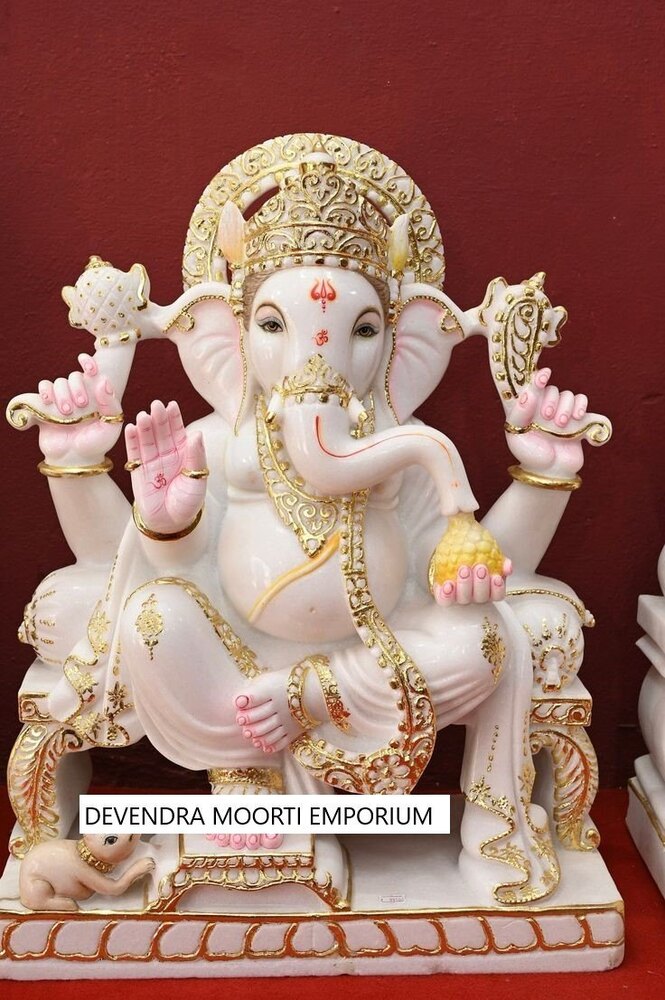 Devotional White Marble Lord Ganesha Idol a Premium Finish