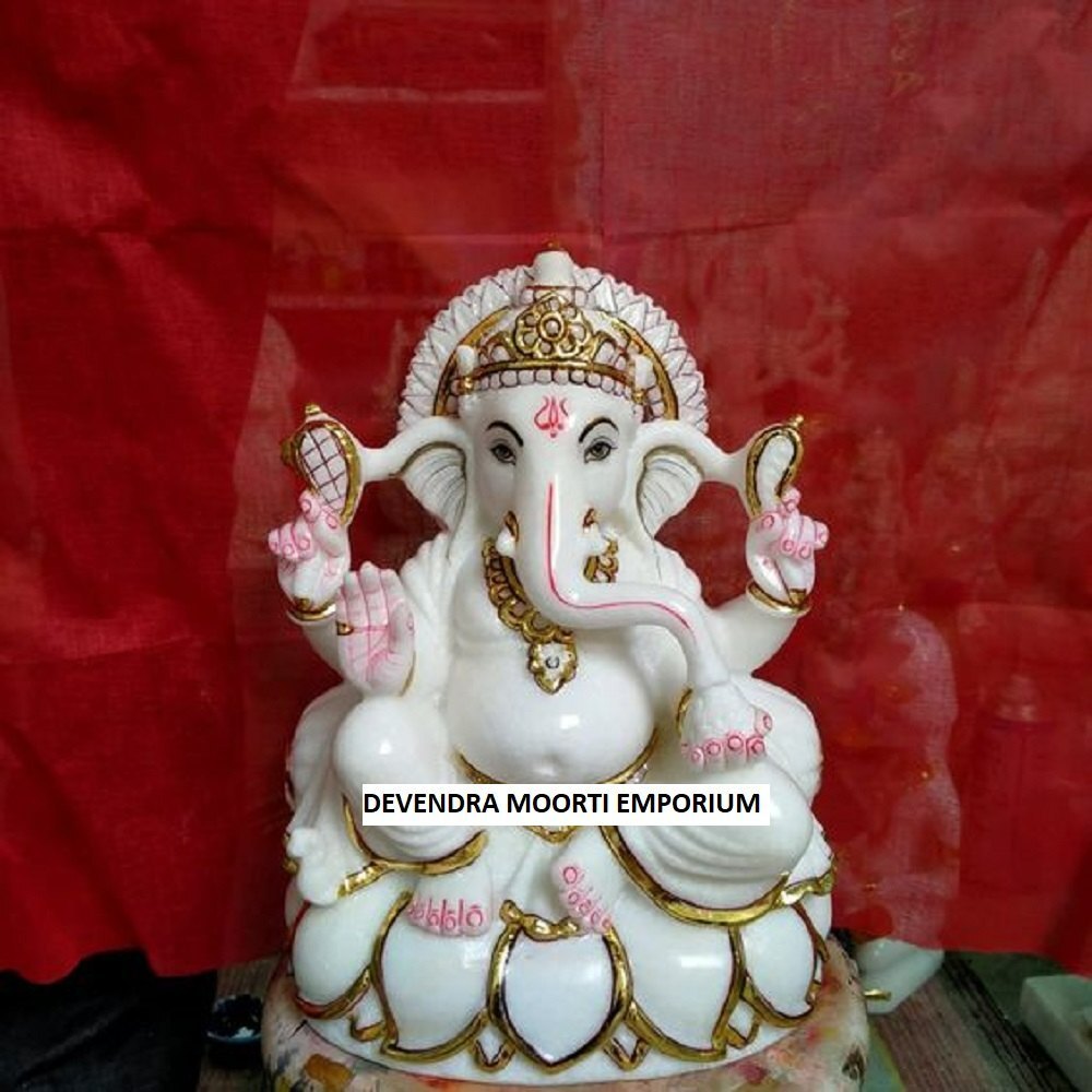 Elegant White Marble Ganesha Murti - Sizes From 1 to 8 Feet | Ideal For Temple & Home Decor