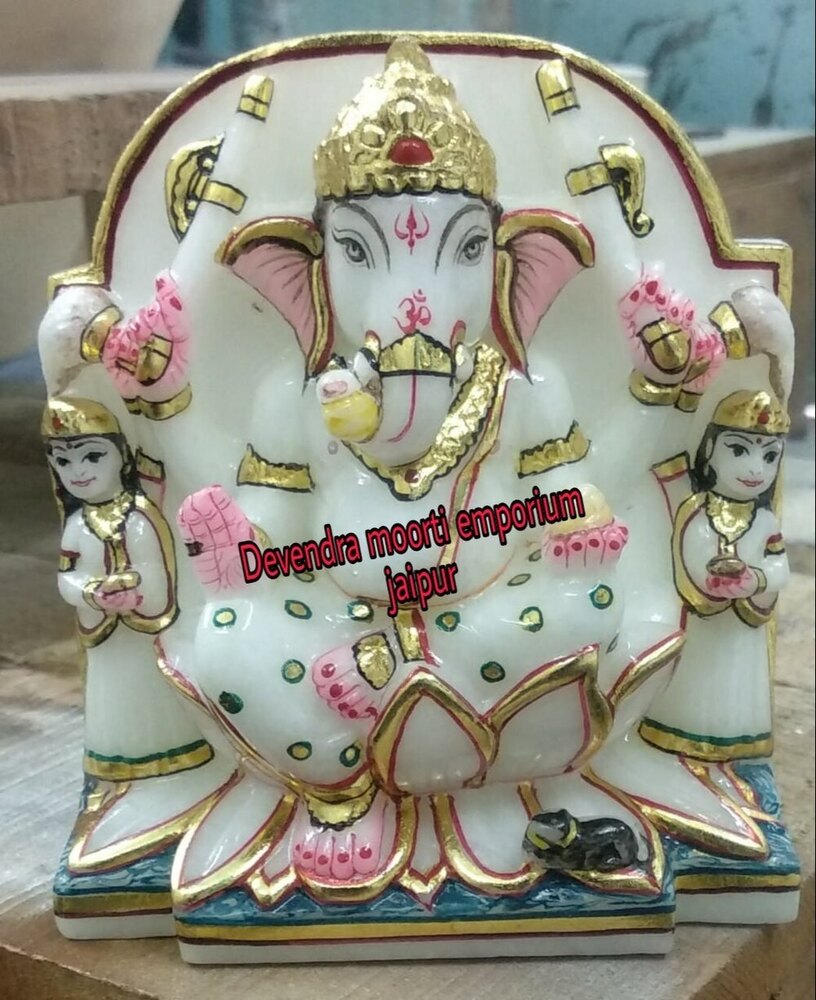 Marble Ganesh with riddhi siddhi Idol Supplier India
