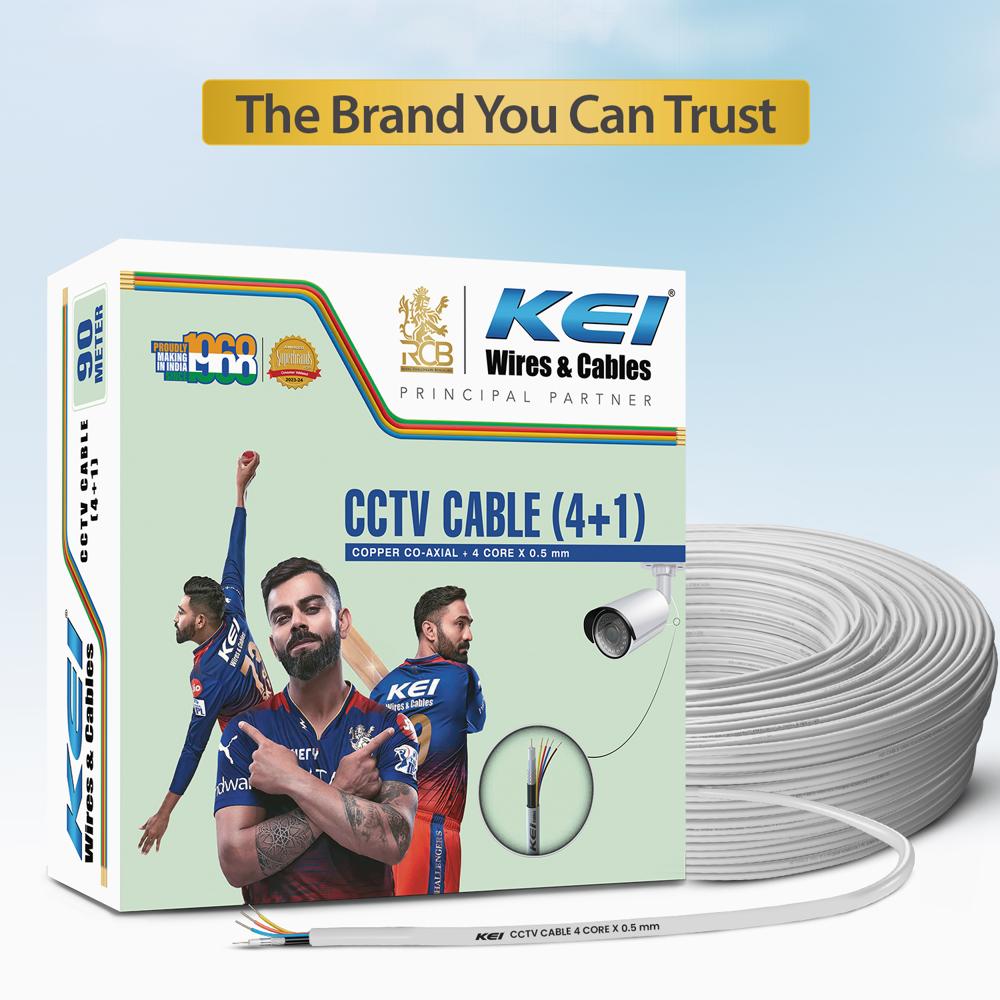 KEI CCTV Camera Cable 4+1,RG59 Copper Jelly Filled Co-Axiel,All-in-One Video & Power Cable Cord with PVC Jacket,High Quality Video Signal, Suitable for Residential,Offices,& Hotels Use(White,90 Meter)