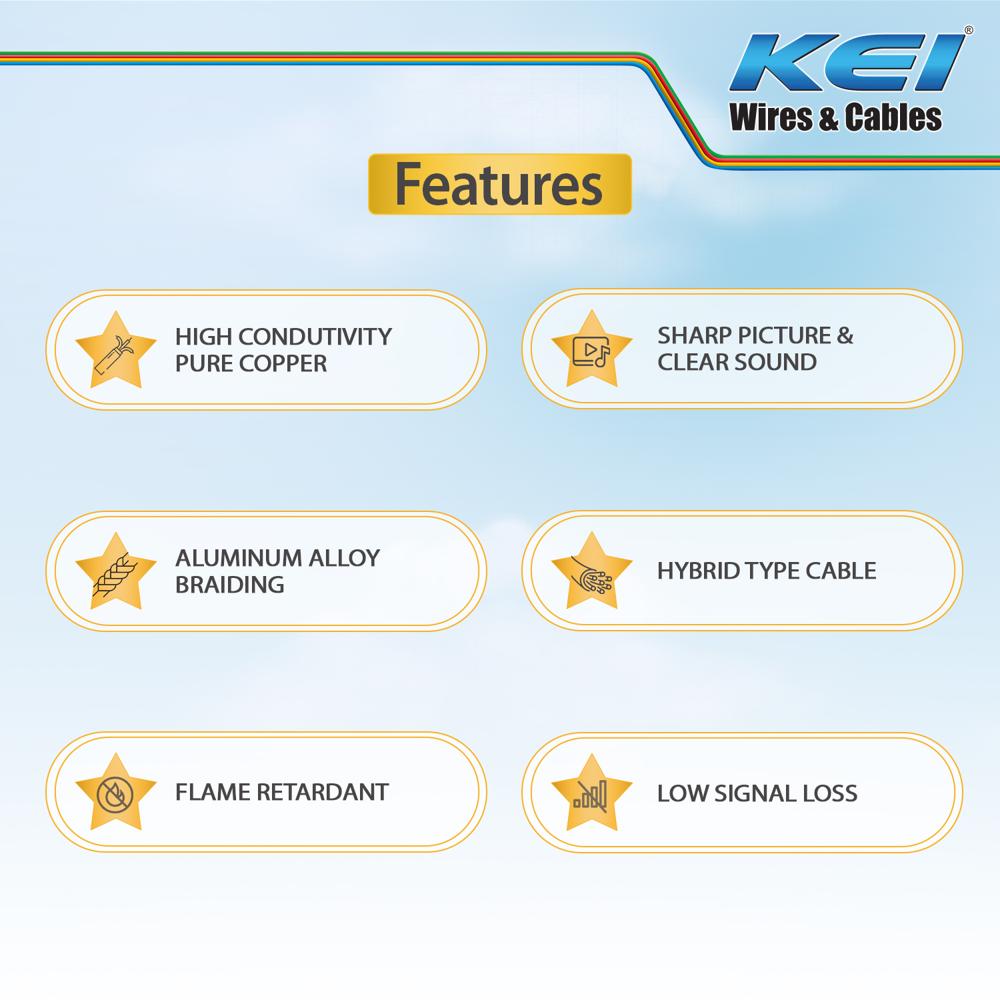 KEI CCTV Camera Cable 4+1,RG59 Copper Jelly Filled Co-Axiel,All-in-One Video & Power Cable Cord with PVC Jacket,High Quality Video Signal, Suitable for Residential,Offices,& Hotels Use(White,90 Meter)