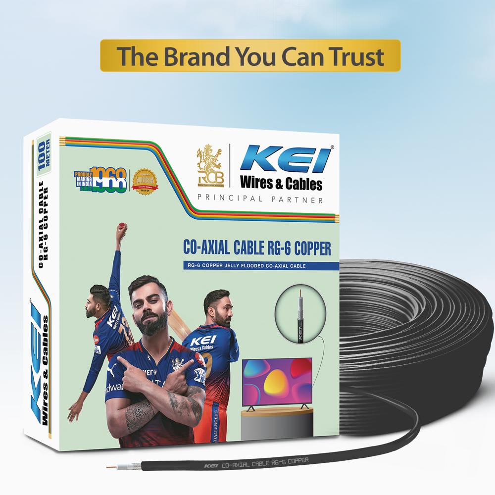 KEI Coaxial Cables RG6 Copper,Polyethylene Foam Insulated with Laminated Aluminum Tape and Aluminum Wire Braid,Jelly Filled,PVC Oversheathed, Suitable for HD TV Satellite Broadband (Black 100 Meter)