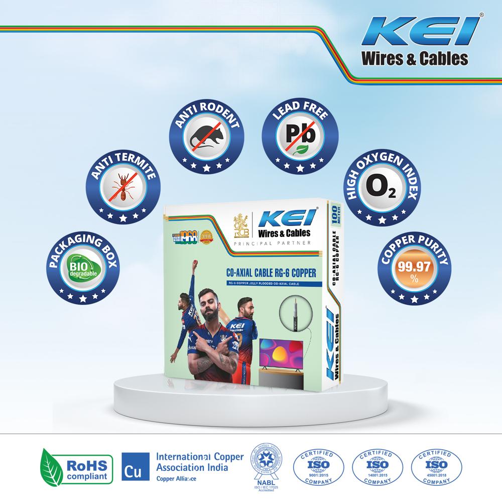 KEI Coaxial Cables RG6 Copper,Polyethylene Foam Insulated with Laminated Aluminum Tape and Aluminum Wire Braid,Jelly Filled,PVC Oversheathed, Suitable for HD TV Satellite Broadband (Black 100 Meter)