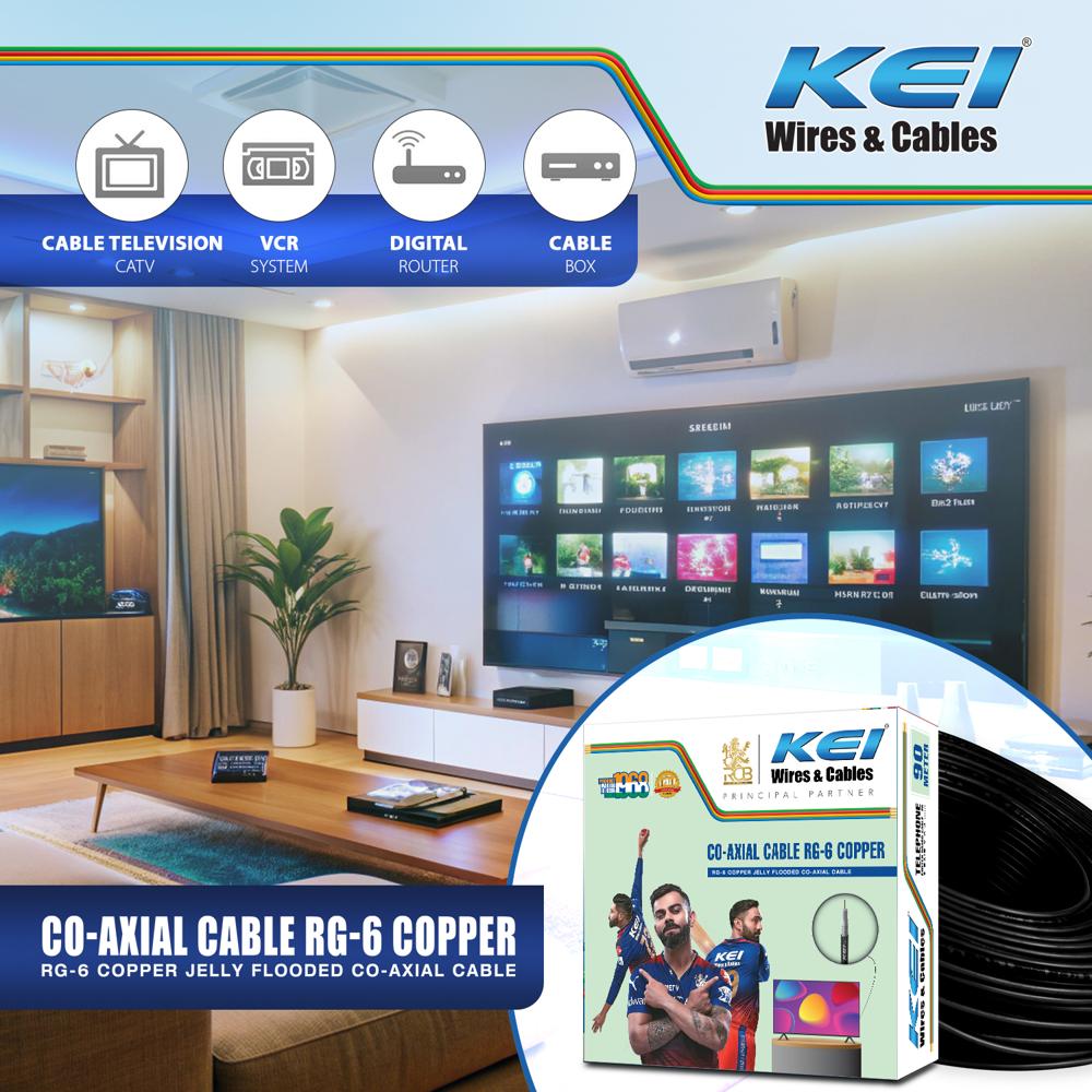 KEI Coaxial Cables RG6 Copper,Polyethylene Foam Insulated with Laminated Aluminum Tape and Aluminum Wire Braid,Jelly Filled,PVC Oversheathed, Suitable for HD TV Satellite Broadband (Black 100 Meter)