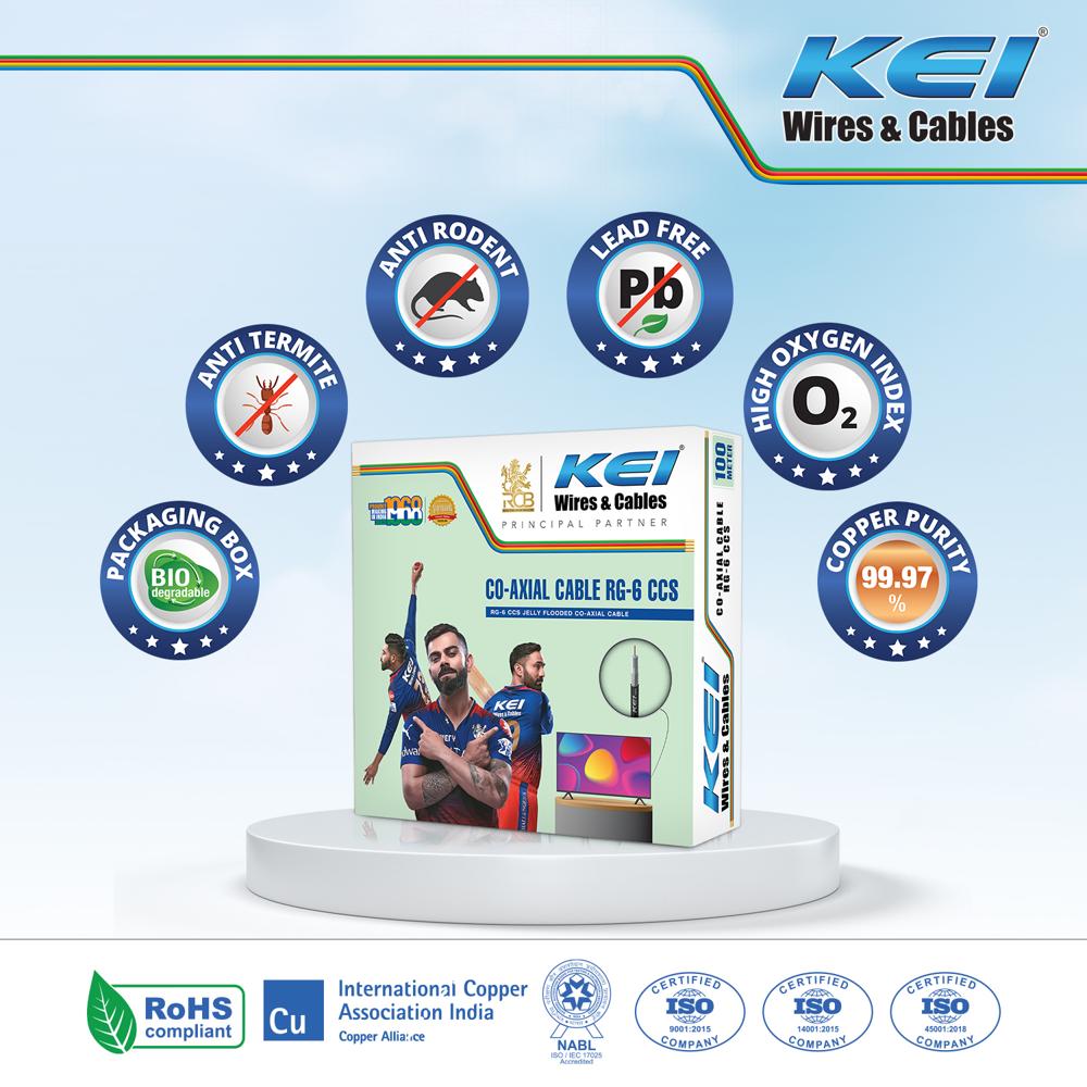KEI Coaxial Cables RG6 CCS Copper,Polyethylene Foam Insulated with Laminated Aluminum Tape & Aluminum Wire Braid,Jelly Filled,PVC Oversheathed, Suitable for HD TV Satellite Broadband (Black 100 Meter)