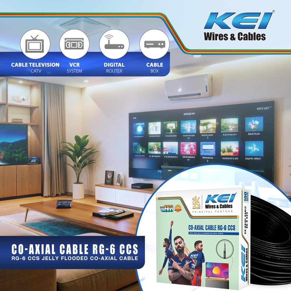 KEI Coaxial Cables RG6 CCS Copper,Polyethylene Foam Insulated with Laminated Aluminum Tape & Aluminum Wire Braid,Jelly Filled,PVC Oversheathed, Suitable for HD TV Satellite Broadband (Black 100 Meter)