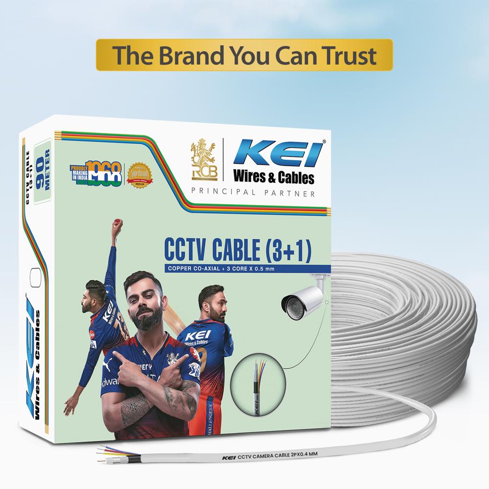 KEI CCTV Camera Cable 3+1,RG59 Copper Jelly Filled Co-Axiel,All-in-One Video & Power Cable Cord with PVC Jacket,High Quality Video Signal, Suitable for Residential,Offices,& Hotels Use(White,90 Meter)
