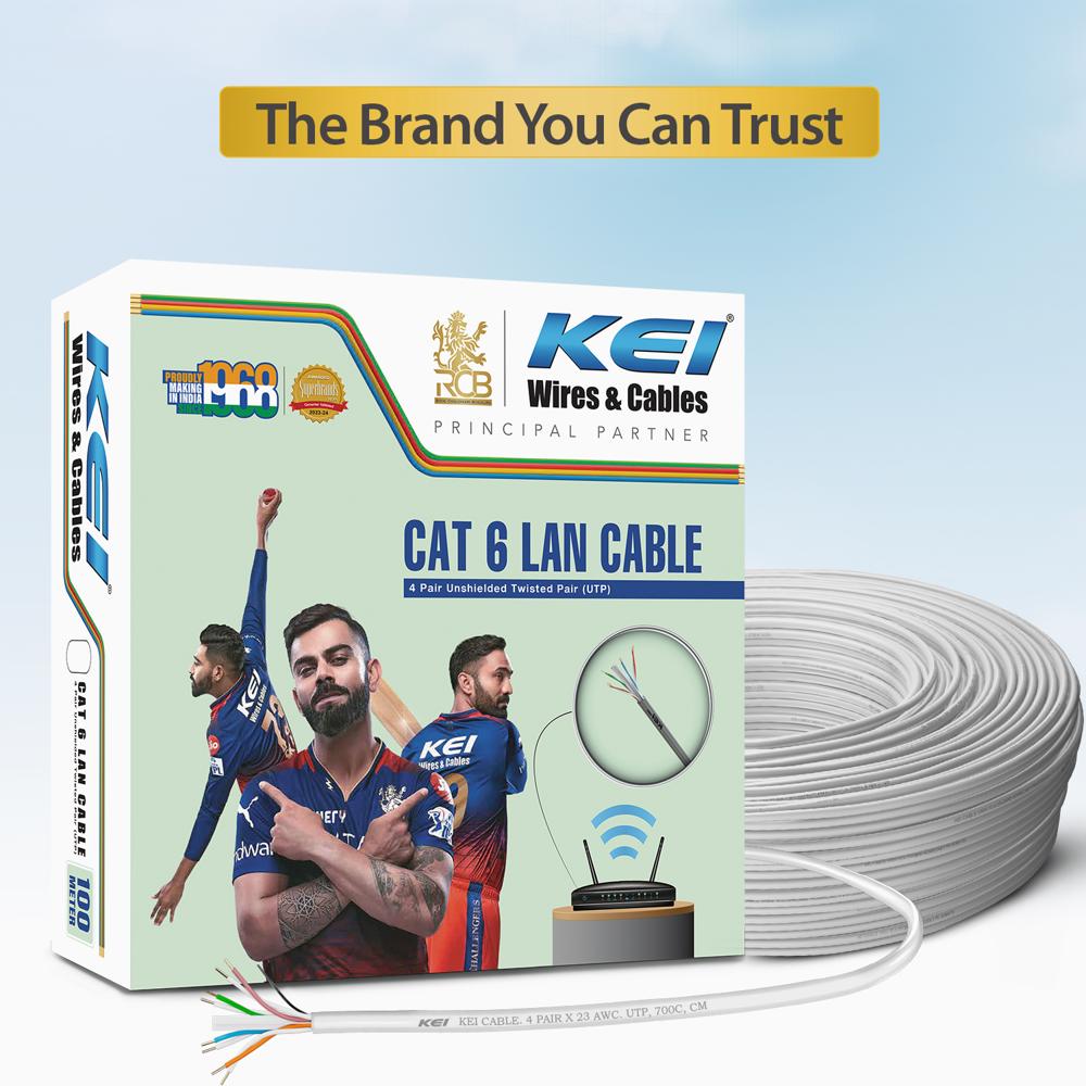 KEI 4 Pair Unshielded Twisted Pair(UTP) LAN Cables,23AWG,Star Separator ,Suitable for Heavy Duty Ethernet Network,High Speed Internet Support Cord, Weather & UV Resistant Patch Cables(Grey, 100 Meter)