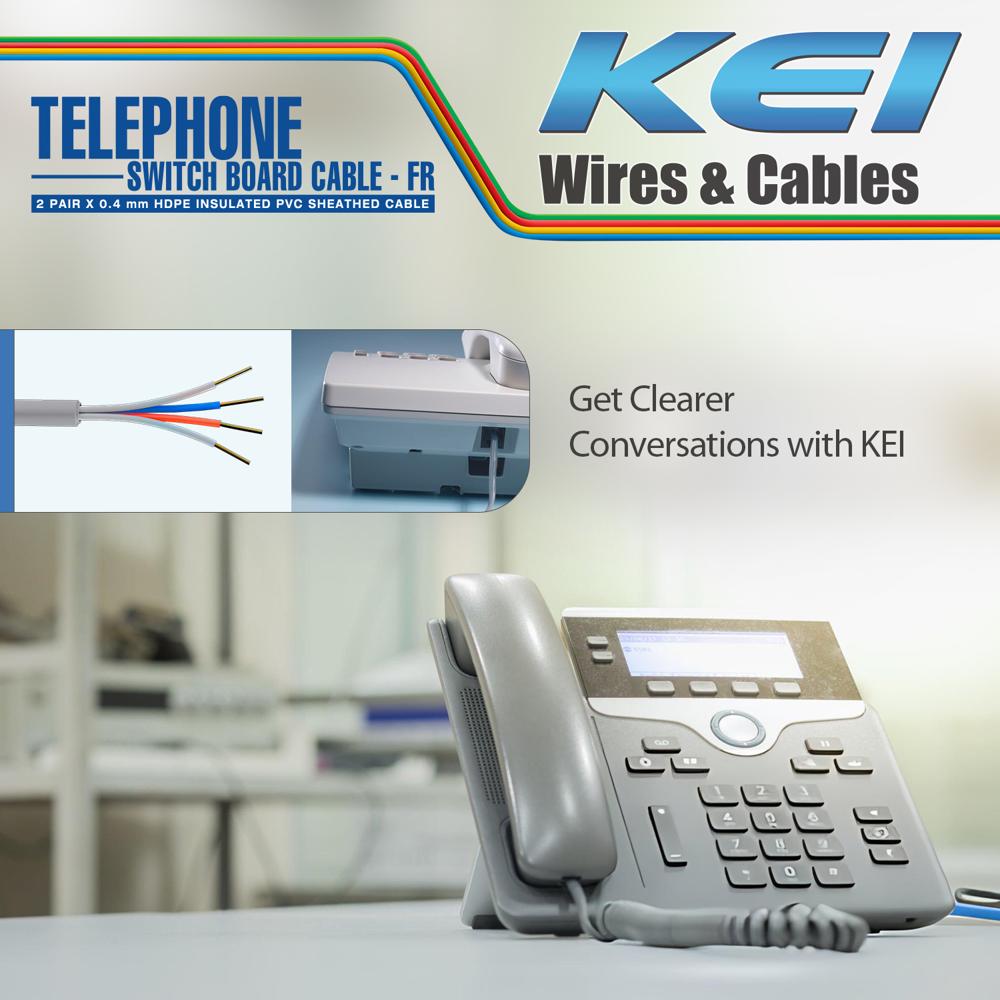 KEI Telephone Cable 2PairX0.4mm Dia High Conductivity Copper Telephone Switch Board Cable, Fire Retardant, PVC Insulated Telephone Cable for Residential,Offices,factories & Hotels Use(Grey, 90 Meter)