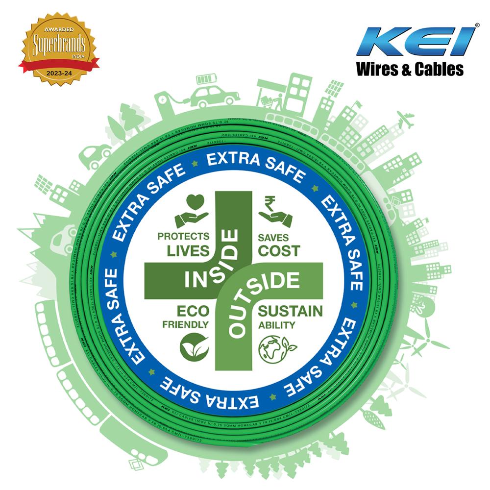 KEI CONFLAME GREEN PLUS 0.75 sqmm 1 Core Copper Heat Resistant Flame Retardant Low Smoke & Halogen - Lead Free House Wire for Domestic & Industrial Electrical Wiring