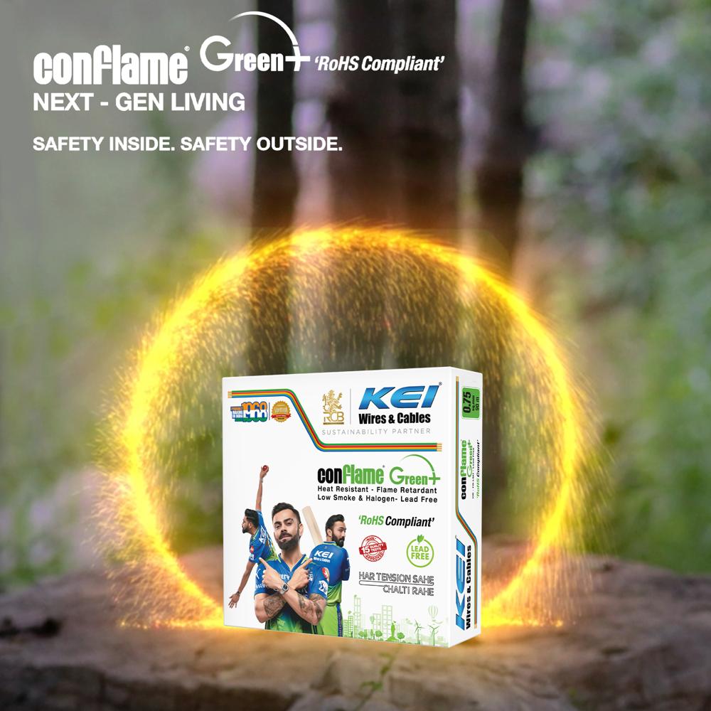 KEI CONFLAME GREEN PLUS 0.75 sqmm 1 Core Copper Heat Resistant Flame Retardant Low Smoke & Halogen - Lead Free House Wire for Domestic & Industrial Electrical Wiring