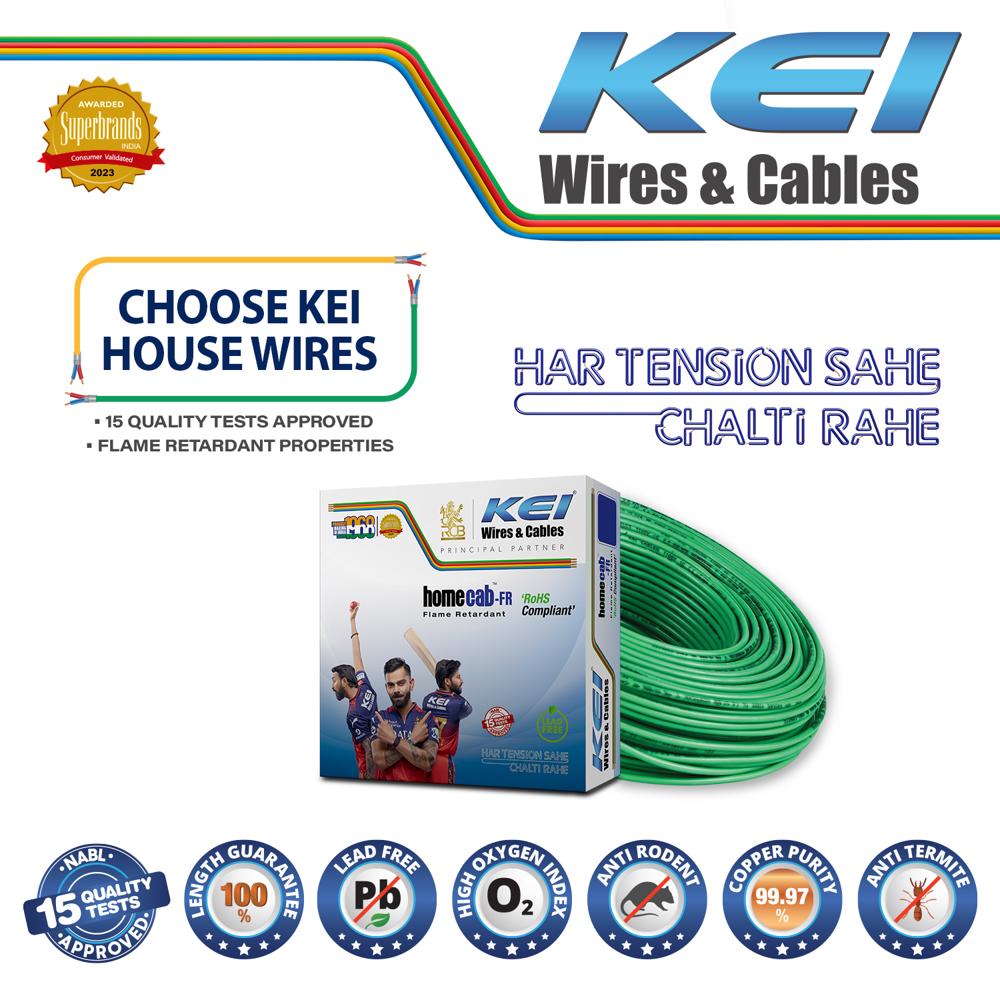 KEI WIRES & CABLES Homecab 1 sqmm 1 Core Copper Flame Retardant House Wire PVC Insulated Cable for Domestic & Industrial Electrical Wiring