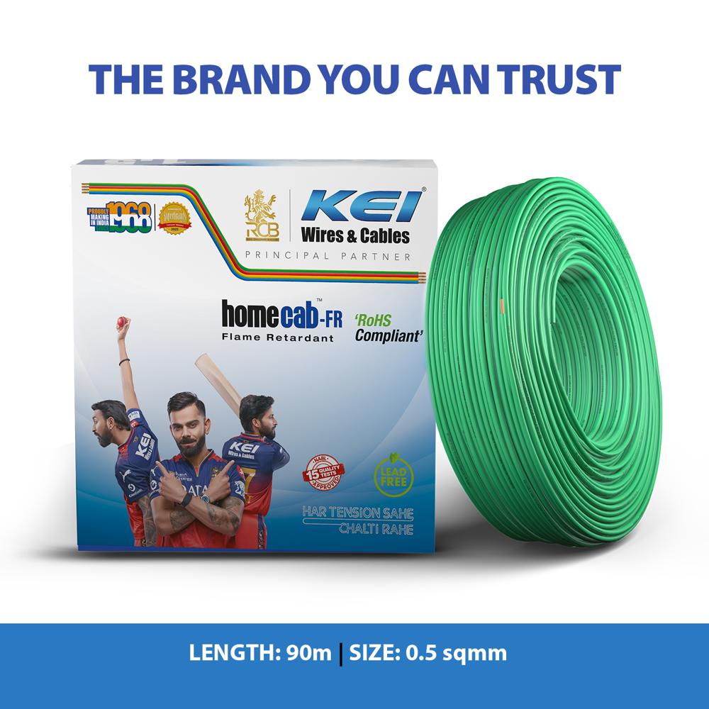 KEI WIRES & CABLES Homecab 1 sqmm 1 Core Copper Flame Retardant House Wire PVC Insulated Cable for Domestic & Industrial Electrical Wiring