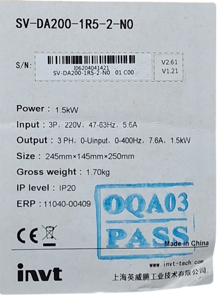 INVT SERVO sv-da200-1r5-2-n0