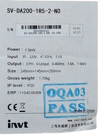 INVT SERVO sv-da200-1r5-2-n0