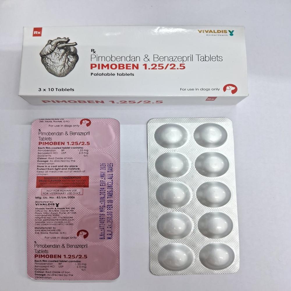 Pimoben 1.25/2.5mg (Pimobendan & Benazepril) Tablet - Packaging Type: Box