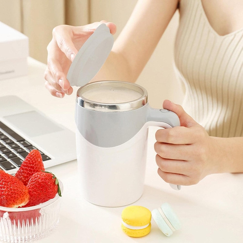 White Stainless Steel Automatic Self-Stirring Magnetic Mug 380ml