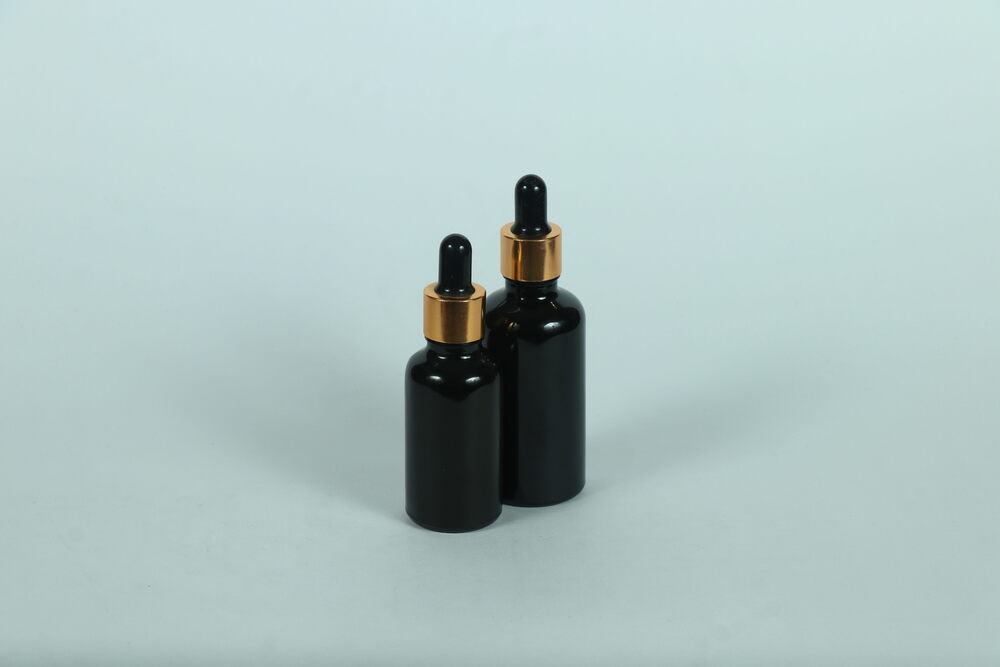 30/50ML BLACK GLOSSY GLASS DROPPER BOTTLE