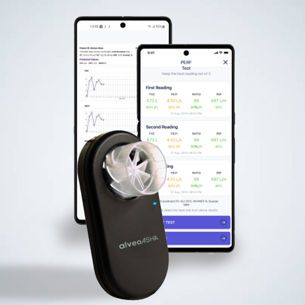 Digital Spirometer - 110x56x18 Mm, Bronze | Wireless Ble 5.4, Standard Turbine Mouthpiece, Flow Range 0-14 L, Precalibrated, Iso-26782 Compliant