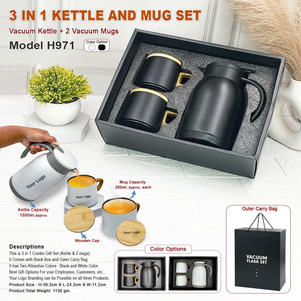 3 In 1 Kettle And Mug Set - Color: Black