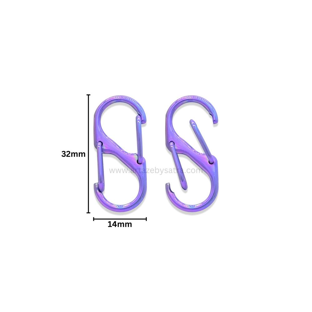 Assorted Color Double S-Hook Carabiner Clips | Size : 32mm | Qty : 6pcs