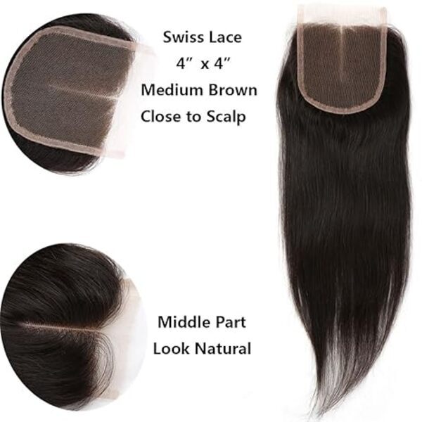 4x4 Lace Closure Straight Human Hair Middles Part 100% Unprocessed Brazilian Virgin Hair Closure 16