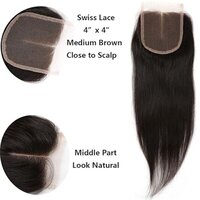 4x4 Lace Closure Straight Human Hair Middles Part 100% Unprocessed Brazilian Virgin Hair Closure 16