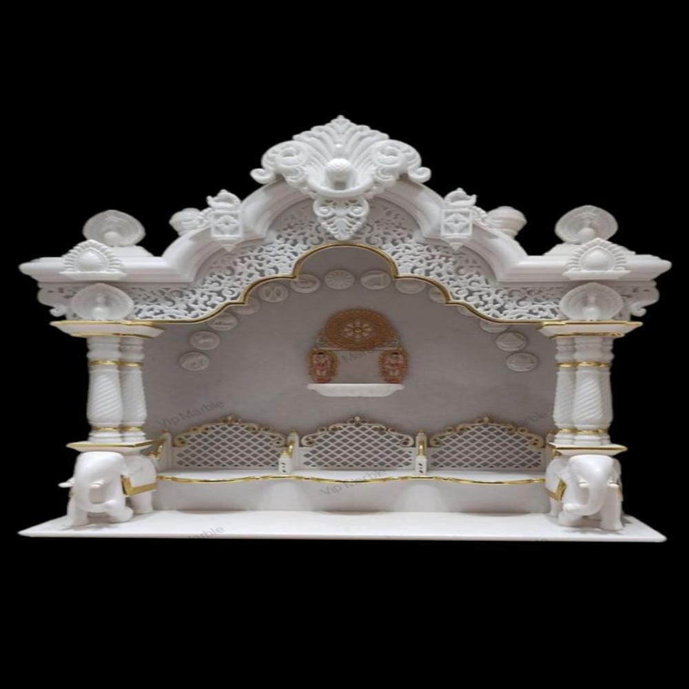 Makrana Carved Marble Pooja Temple - Color: White